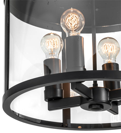 Meyda Lighting Cilindro 18" 4-Light Solar Black Campbell Pendant Light With Clear Shade Glass