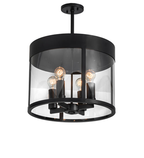Meyda Lighting Cilindro 18" 4-Light Solar Black Campbell Pendant Light With Clear Shade Glass