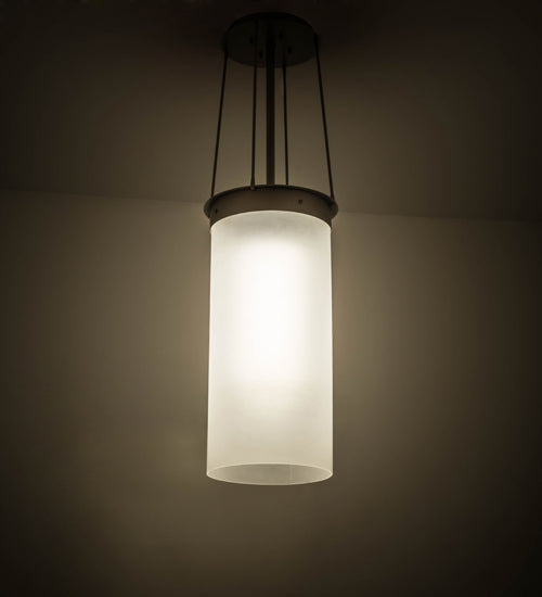 Meyda Lighting Cilindro 18" LED Nickel Lowell Pendant Light With White Frosted Statuario Idalight Shade Glass