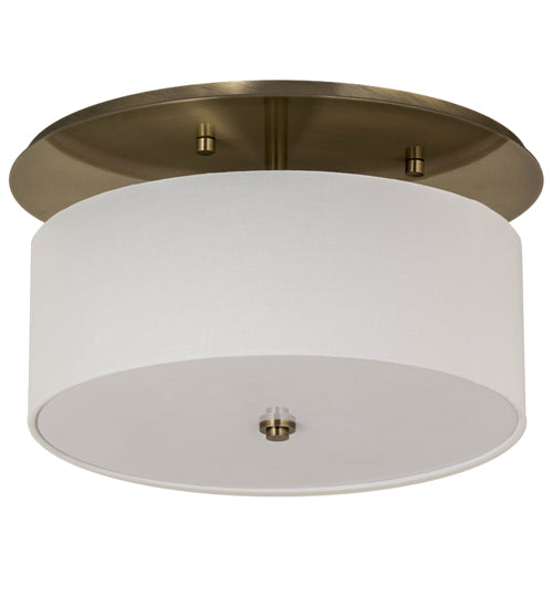 Meyda Lighting Cilindro 18" LED Nickel Presidio Flush Mount Light With Beige & White Oyster Textrene Shade