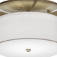 Meyda Lighting Cilindro 18" LED Nickel Presidio Flush Mount Light With Beige & White Oyster Textrene Shade