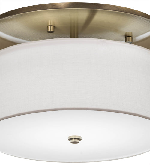 Meyda Lighting Cilindro 18" LED Nickel Presidio Flush Mount Light With Beige & White Oyster Textrene Shade