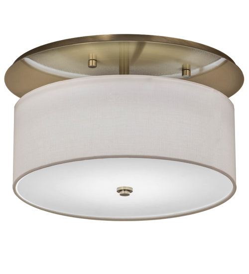Meyda Lighting Cilindro 18" LED Nickel Presidio Flush Mount Light With Beige & White Oyster Textrene Shade