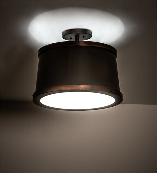 Meyda Lighting Cilindro 18" LED Oil Rubbed Bronze & Vintage Copper Semi-flush Mount Light With White Statuario Idalight Shade