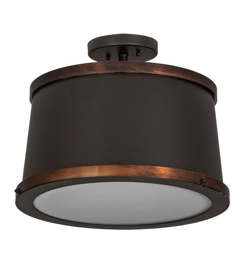 Meyda Lighting Cilindro 18" LED Oil Rubbed Bronze & Vintage Copper Semi-flush Mount Light With White Statuario Idalight Shade