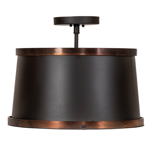 Meyda Lighting Cilindro 18" LED Oil Rubbed Bronze & Vintage Copper Semi-flush Mount Light With White Statuario Idalight Shade