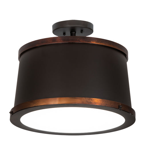 Meyda Lighting Cilindro 18" LED Oil Rubbed Bronze & Vintage Copper Semi-flush Mount Light With White Statuario Idalight Shade