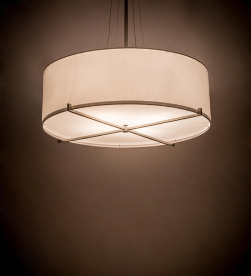 Meyda Lighting Cilindro 182734 36" 4-Light Brushed Nickel Structure Pendant Light With White Textrene & Statuario Idalight Shade