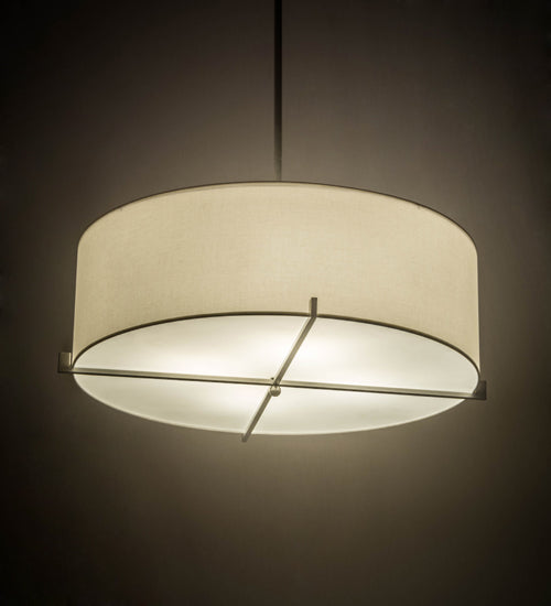 Meyda Lighting Cilindro 185008 36" 4-Light Brushed Nickel Structure Pendant Light With White Textrene & Statuario Idalight Shade