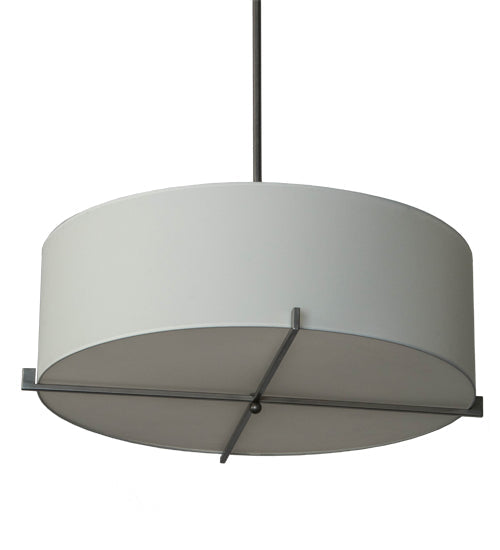 Meyda Lighting Cilindro 185008 36" 4-Light Brushed Nickel Structure Pendant Light With White Textrene & Statuario Idalight Shade