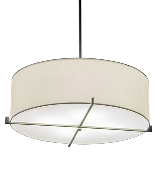 Meyda Lighting Cilindro 185008 36" 4-Light Brushed Nickel Structure Pendant Light With White Textrene & Statuario Idalight Shade