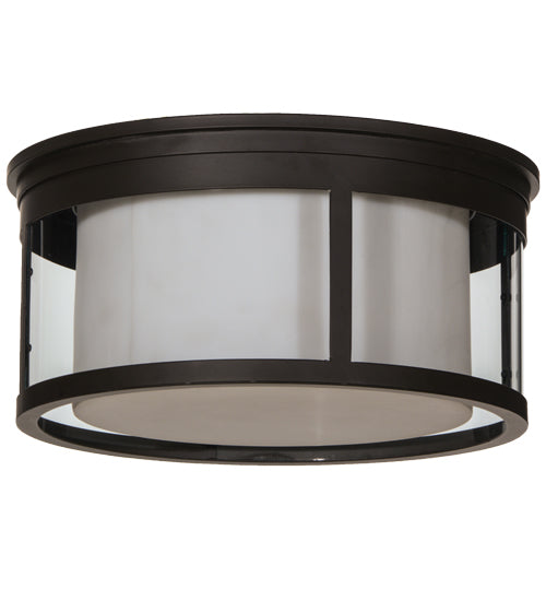 Meyda Lighting Cilindro 19" 3-Light Oil Rubbed Bronze Campbell Flush Mount Light With White Statuario Idalight And Clear Shade Glass