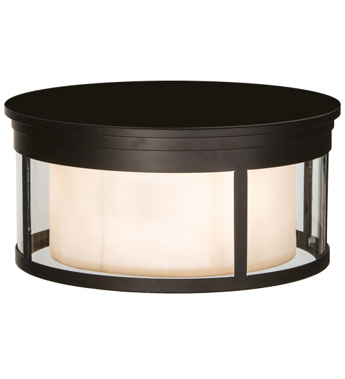 Meyda Lighting Cilindro 19" 3-Light Oil Rubbed Bronze Campbell Flush Mount Light With White Statuario Idalight And Clear Shade Glass