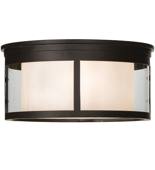 Meyda Lighting Cilindro 19" 3-Light Oil Rubbed Bronze Campbell Flush Mount Light With White Statuario Idalight And Clear Shade Glass
