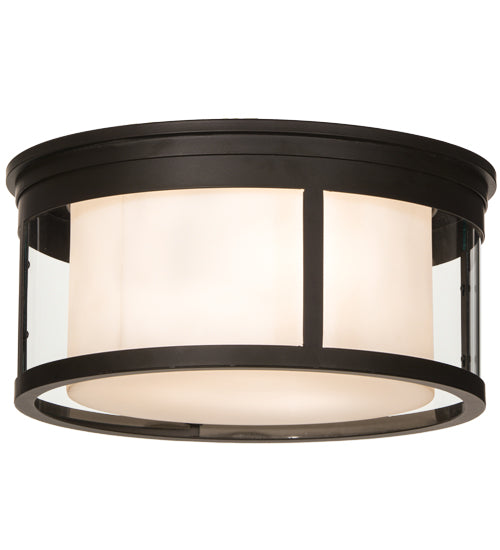Meyda Lighting Cilindro 19" 3-Light Oil Rubbed Bronze Campbell Flush Mount Light With White Statuario Idalight And Clear Shade Glass