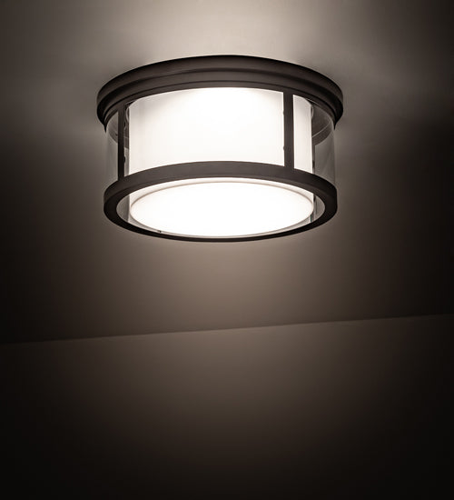 Meyda Lighting Cilindro 19" 3-Light Oil Rubbed Bronze Campbell Flush Mount Light With White Statuario Idalight & Clear Shade Glass