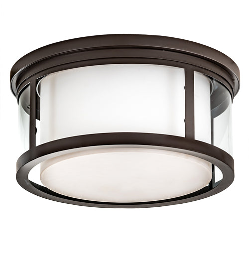Meyda Lighting Cilindro 19" 3-Light Oil Rubbed Bronze Campbell Flush Mount Light With White Statuario Idalight & Clear Shade Glass
