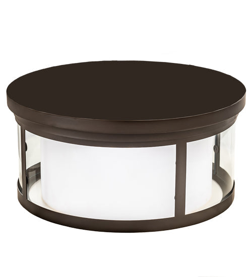 Meyda Lighting Cilindro 19" 3-Light Oil Rubbed Bronze Campbell Flush Mount Light With White Statuario Idalight & Clear Shade Glass