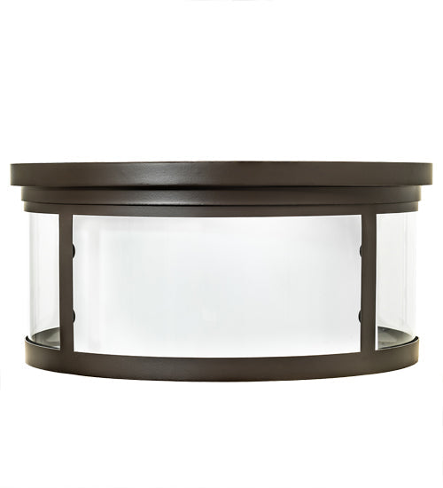 Meyda Lighting Cilindro 19" 3-Light Oil Rubbed Bronze Campbell Flush Mount Light With White Statuario Idalight & Clear Shade Glass