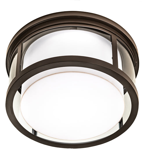 Meyda Lighting Cilindro 19" 3-Light Oil Rubbed Bronze Campbell Flush Mount Light With White Statuario Idalight & Clear Shade Glass