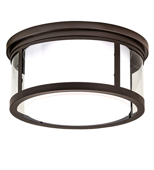 Meyda Lighting Cilindro 19" 3-Light Oil Rubbed Bronze Campbell Flush Mount Light With White Statuario Idalight & Clear Shade Glass