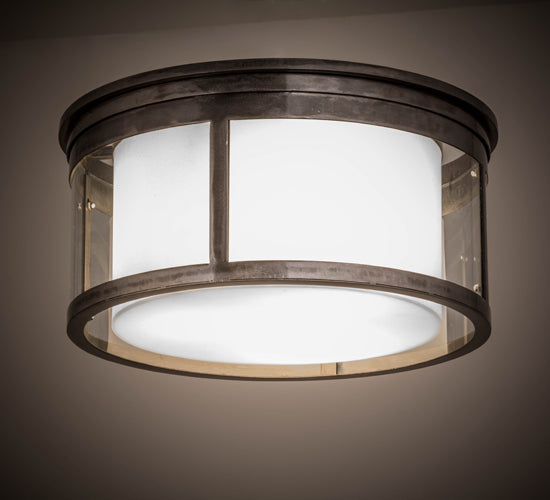 Meyda Lighting Cilindro 19" 3-Light Silver Steel Flush Mount Light With Clear & White Shade Glass