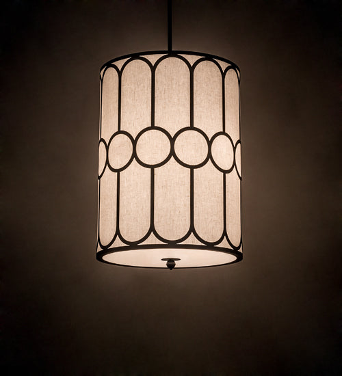 Meyda Lighting Cilindro 196023 30" 6-Light Textured Black Homer Pendant Light With White Textrene & Statuario Idalight Shade