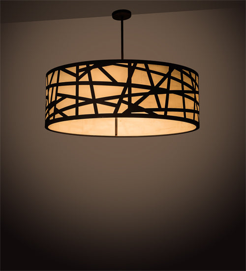 Meyda Lighting Cilindro 198819 48" 8-Light Wrought Iron Rich Pendant Light With Ivory Provostone Idalight Shade