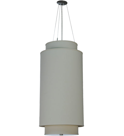 Meyda Lighting Cilindro 20" 3-Light 3-Tier Nickel Pendant Light With Beige Natural Linen Shade Glass