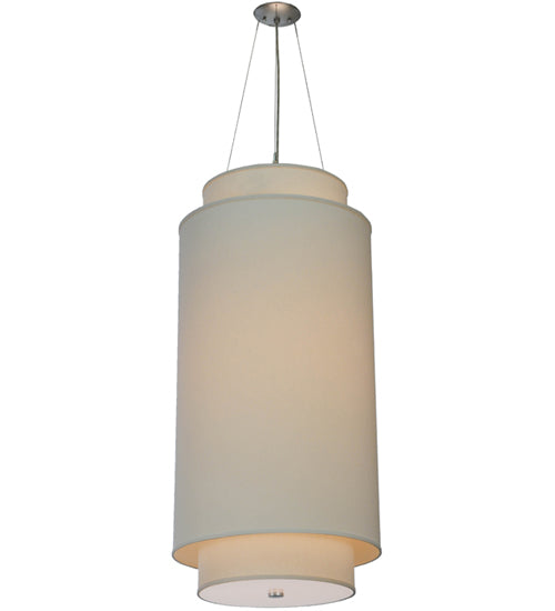 Meyda Lighting Cilindro 20" 3-Light 3-Tier Nickel Pendant Light With Beige Natural Linen Shade Glass
