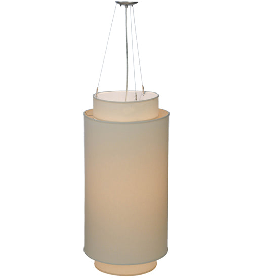 Meyda Lighting Cilindro 20" 3-Light 3-Tier Nickel Pendant Light With Beige Natural Linen Shade Glass