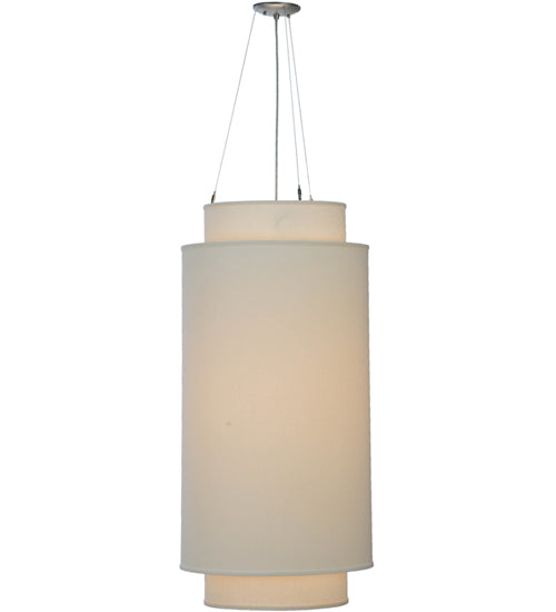 Meyda Lighting Cilindro 20" 3-Light 3-Tier Nickel Pendant Light With Beige Natural Linen Shade Glass