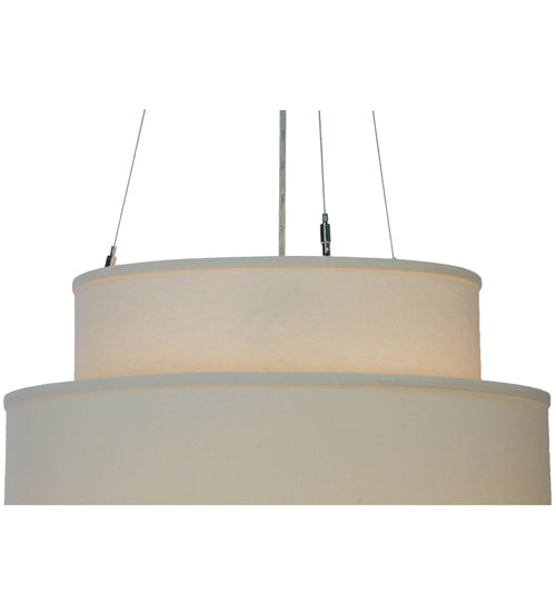 Meyda Lighting Cilindro 20" 3-Light 3-Tier Nickel Pendant Light With Beige Natural Linen Shade Glass