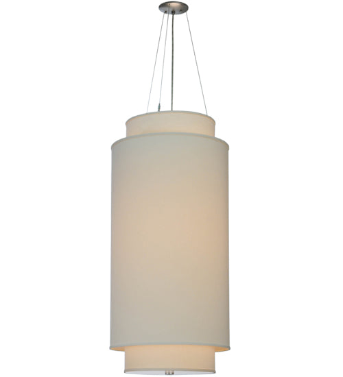 Meyda Lighting Cilindro 20" 3-Light 3-Tier Nickel Pendant Light With Beige Natural Linen Shade Glass