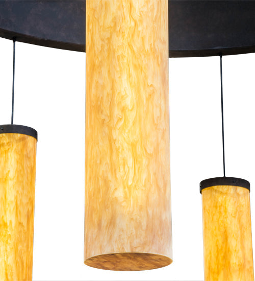 Meyda Lighting Cilindro 200" LED Distressed Chestnut Universo Pendant Light With Ambra Siena Idalight Shade Glass