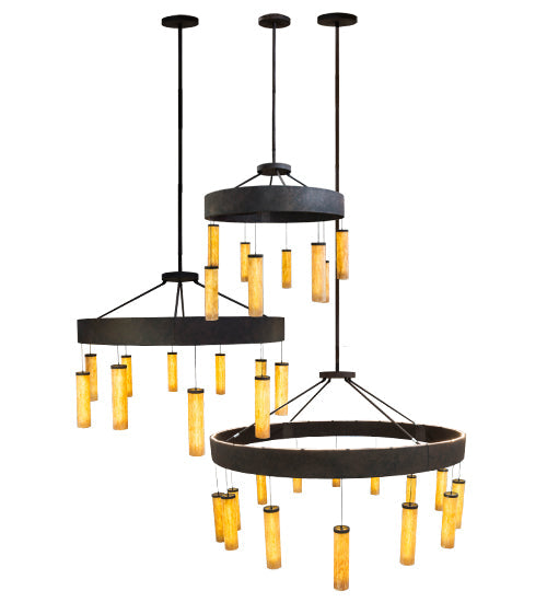 Meyda Lighting Cilindro 200" LED Distressed Chestnut Universo Pendant Light With Ambra Siena Idalight Shade Glass