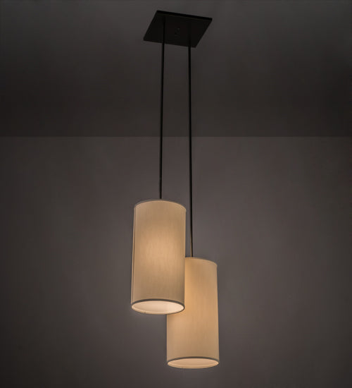 Meyda Lighting Cilindro 21" 2-Light Nickel Suave Pendant Light With White Eggshell Textrene Shade