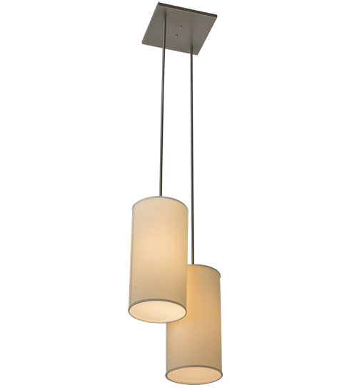 Meyda Lighting Cilindro 21" 2-Light Nickel Suave Pendant Light With White Eggshell Textrene Shade