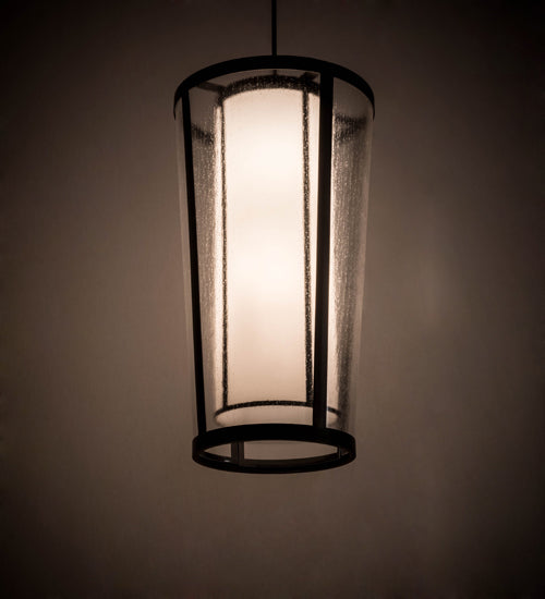 Meyda Lighting Cilindro 21" 4-Light Textured Black Tapered Pendant Light With White & Clear Rainstone Idalight Shade Glass