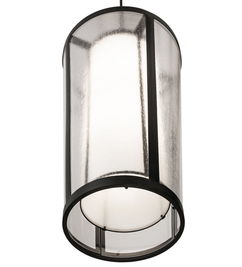 Meyda Lighting Cilindro 21" 4-Light Textured Black Tapered Pendant Light With White & Clear Rainstone Idalight Shade Glass