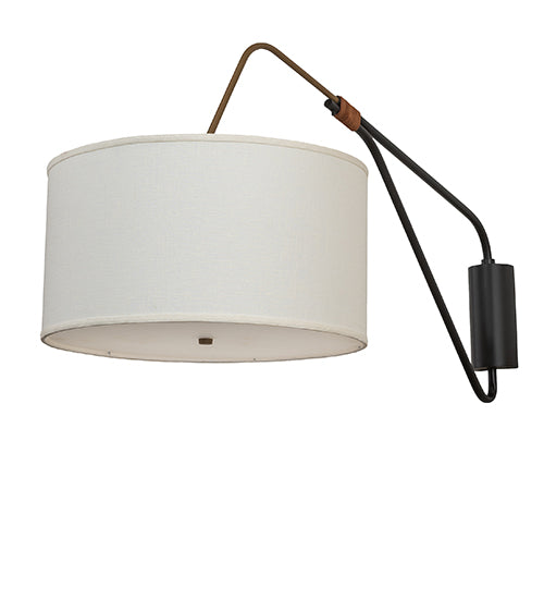 Meyda Lighting Cilindro 22" 2-Light Solar Black & Gold Matte Swing Arm Wall Sconce With White & Beige Shade