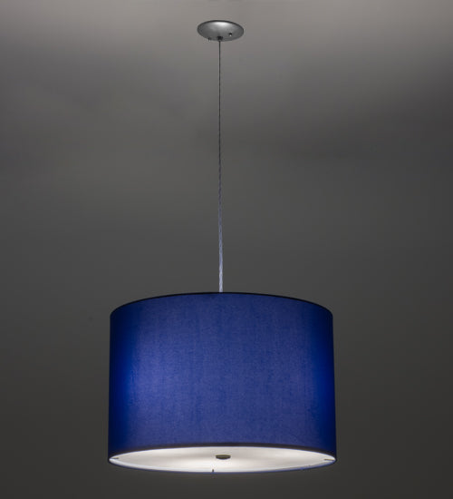 Meyda Lighting Cilindro 22" 3-Light Sparkle Silver Play Pendant Light With Blue Marine Topaz Linen Shade