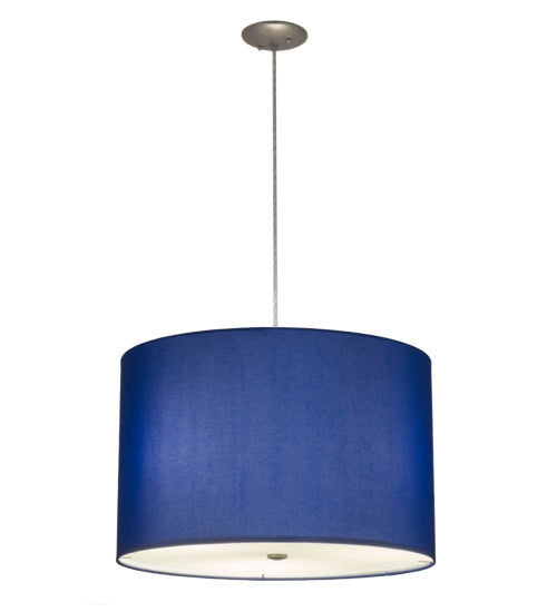 Meyda Lighting Cilindro 22" 3-Light Sparkle Silver Play Pendant Light With Blue Marine Topaz Linen Shade