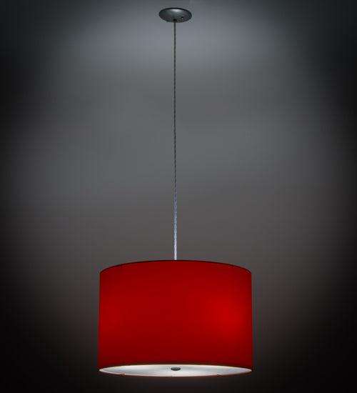Meyda Lighting Cilindro 22" 3-Light Sparkle Silver Play Pendant Light With Red Linen Shade
