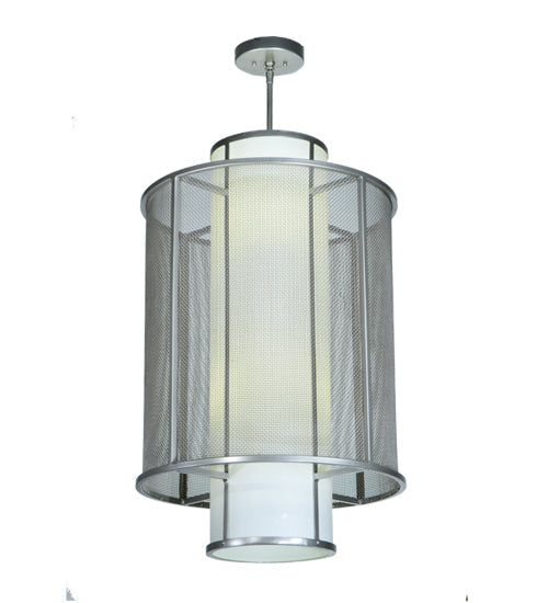 Meyda Lighting Cilindro 22" 4-Light Nickel Weave-Tex Pendant Light With White Statuario Idalight Shade