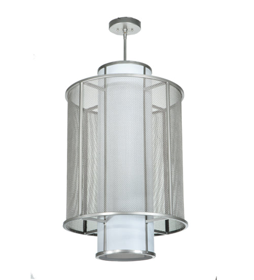 Meyda Lighting Cilindro 22" 4-Light Nickel Weave-Tex Pendant Light With White Statuario Idalight Shade