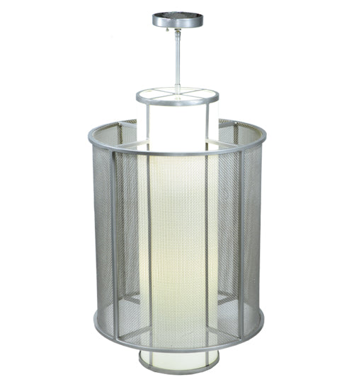 Meyda Lighting Cilindro 22" 4-Light Nickel Weave-Tex Pendant Light With White Statuario Idalight Shade