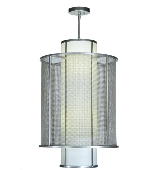 Meyda Lighting Cilindro 22" 4-Light Nickel Weave-Tex Pendant Light With White Statuario Idalight Shade
