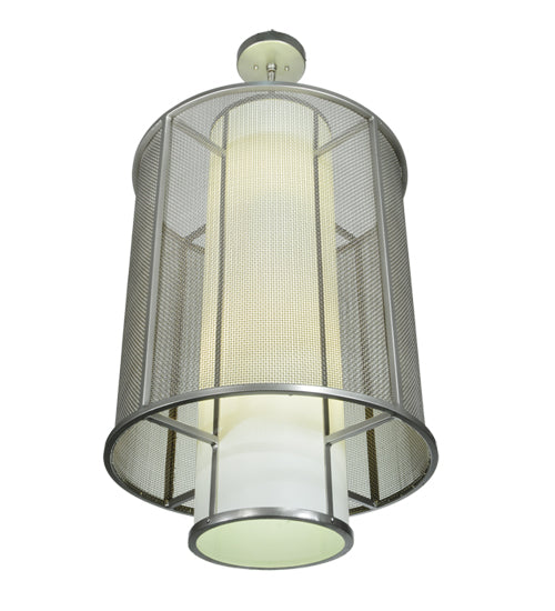 Meyda Lighting Cilindro 22" 4-Light Nickel Weave-Tex Pendant Light With White Statuario Idalight Shade
