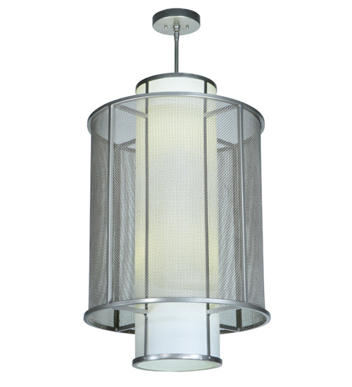 Meyda Lighting Cilindro 22" 4-Light Nickel Weave-Tex Pendant Light With White Statuario Idalight Shade